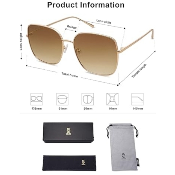 Oversized Square Metal Frame Sunglasses Flat Lens SJ1146 Gradient